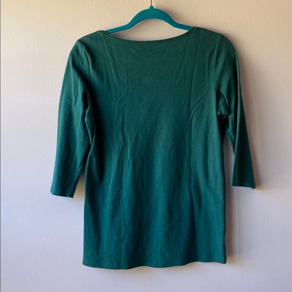 EILEEN FISHER Women's 3/4-Sleeve Shirt Top Deep Green Size Small Cotton Basic - Picture 7 of 7